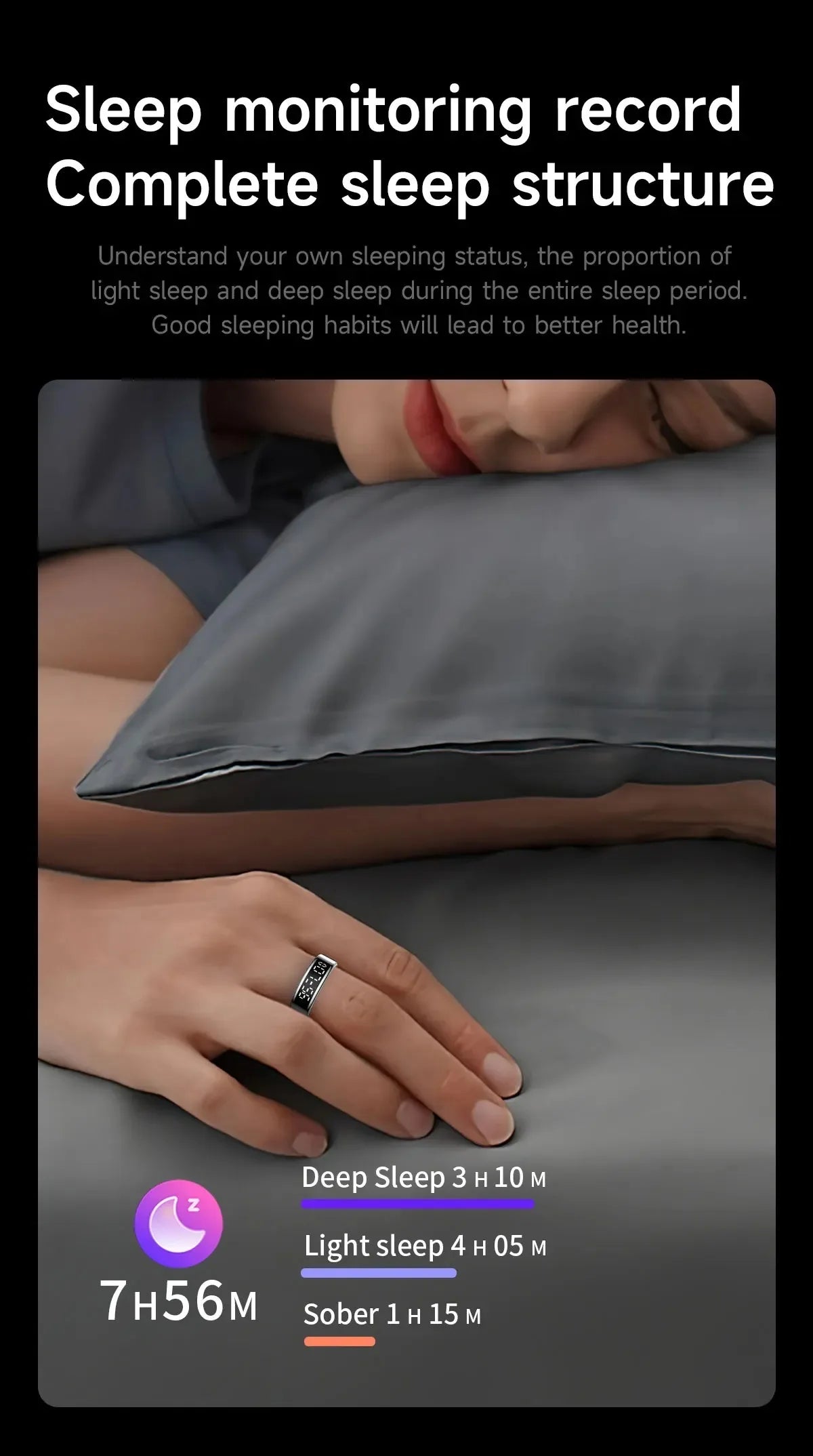 SY01 Smart Ring With LED Screen Bluetooth Health Monitoring Blood Oxygen Sleep Heart Rate Multi-sport Modes Waterproof IP68&5ATM
