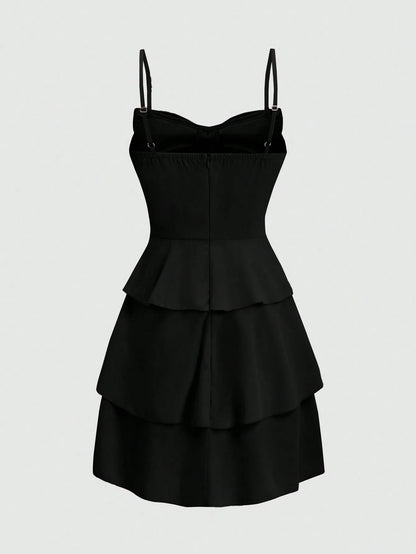 Women's Ruffle Suspender Dress – Three-Layer Bow Strap Dress