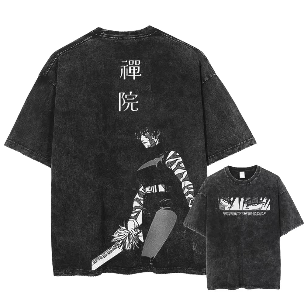 Jujutsu Kaisen T Shirt Men Women Tshirt Gojo Satoru Washed Cotton T-shirt Clothing Summer Short Sleeve Oversized Tees Streetwear