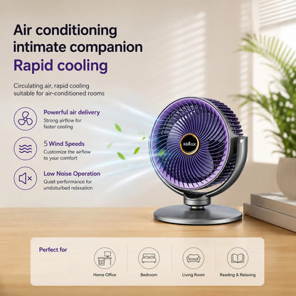 Modern 2-in-1 Floor Desk Air Circulator Fan 5 Speeds Powerful Airflow Portable USB Pedestal Fan for Home Bedroom Office