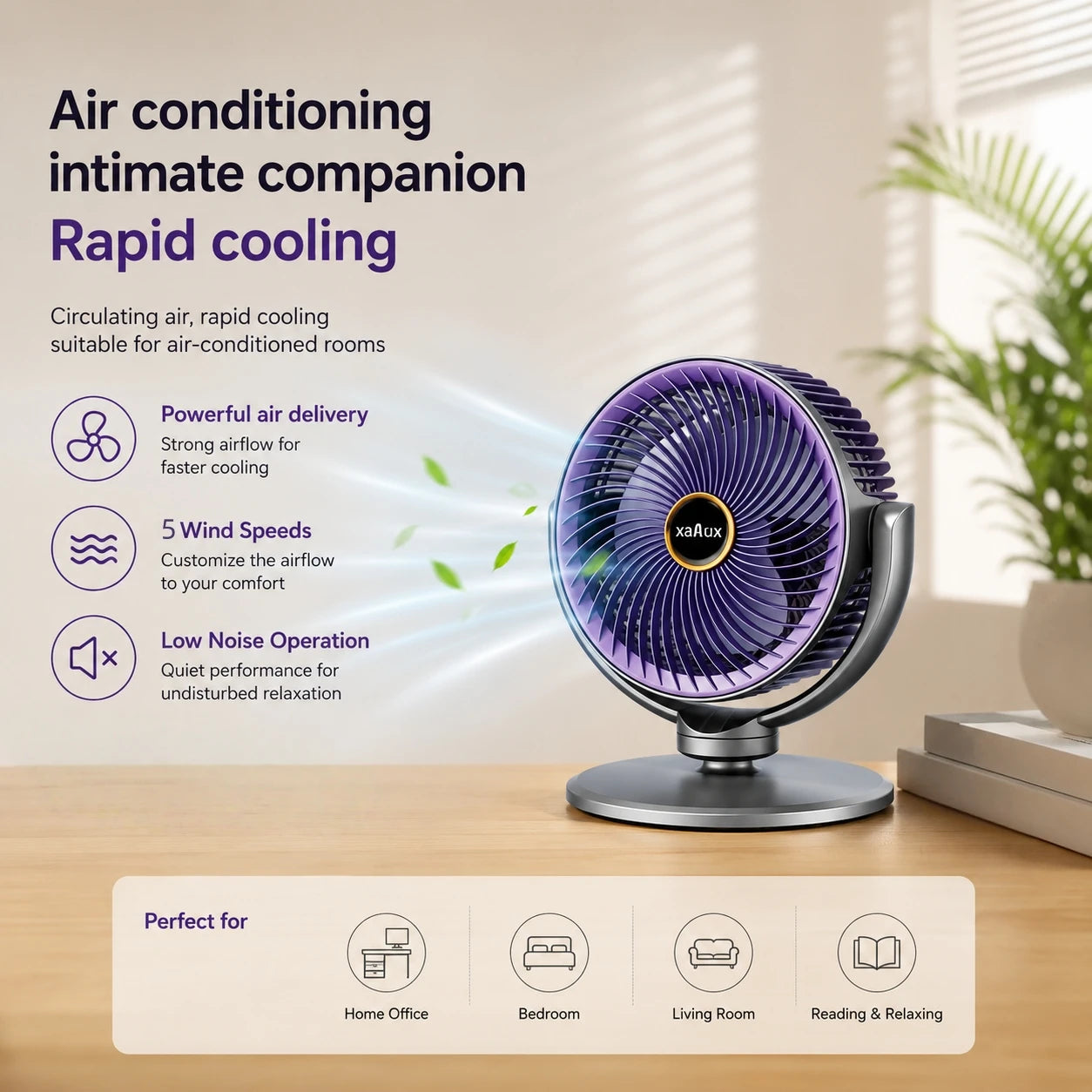 Modern 2-in-1 Floor Desk Air Circulator Fan 5 Speeds Powerful Airflow Portable USB Pedestal Fan for Home Bedroom Office