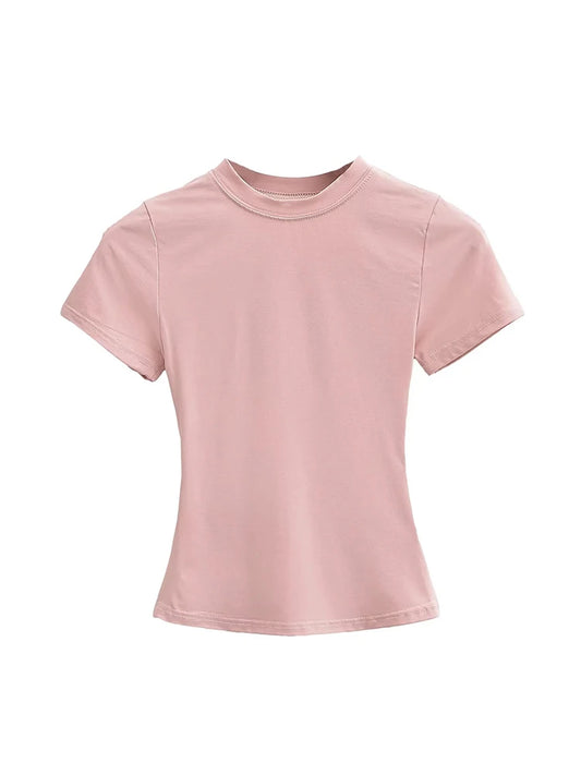 Women's Slim T-Shirt – Casual Solid Y2K Short-Sleeve Top