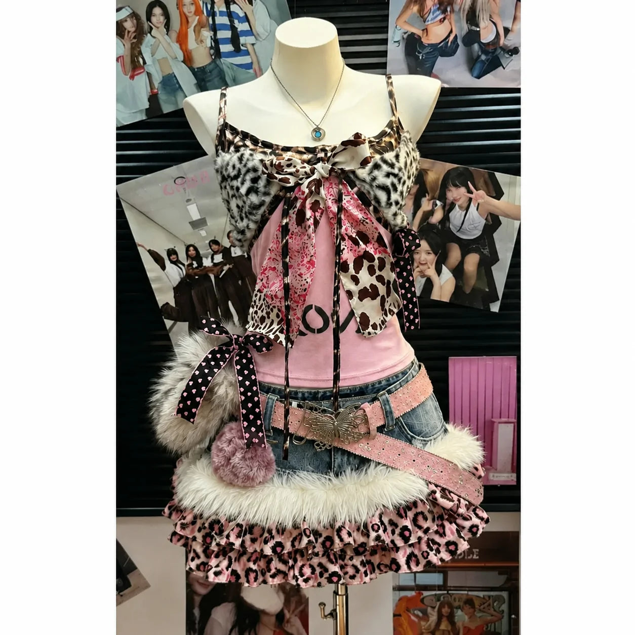 American Vintage Punk Gothic Leopard Print 2 Piece Suits Women Subculture Piano Top + Skirt Retro Harajuku Y2k Casual Outfits