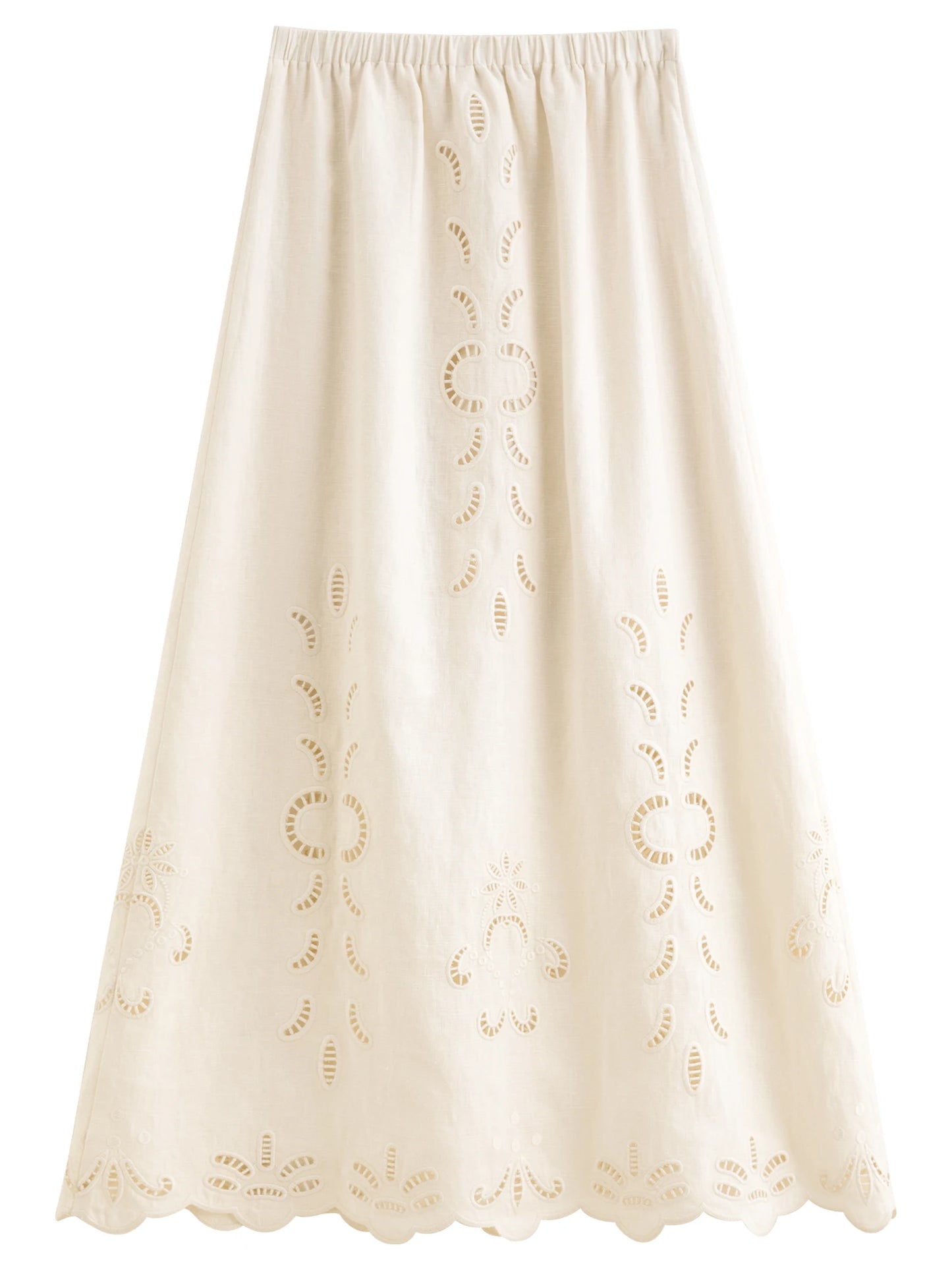 FSLE【Premium Series】Summer Women Linen Two Piece Set Cut-Out Embroidered Sleeveless Top Midi Skirt Boho Beach Vacation Style
