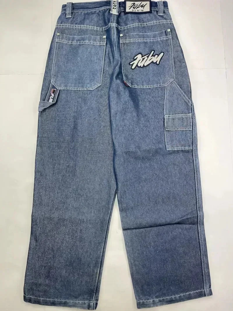 American Street Fashion Trend Big Pocket Loose Jeans Women Harajuku Y2K New Hip Hop Vintage Oversized Jeans Unisex Mopping Jeans