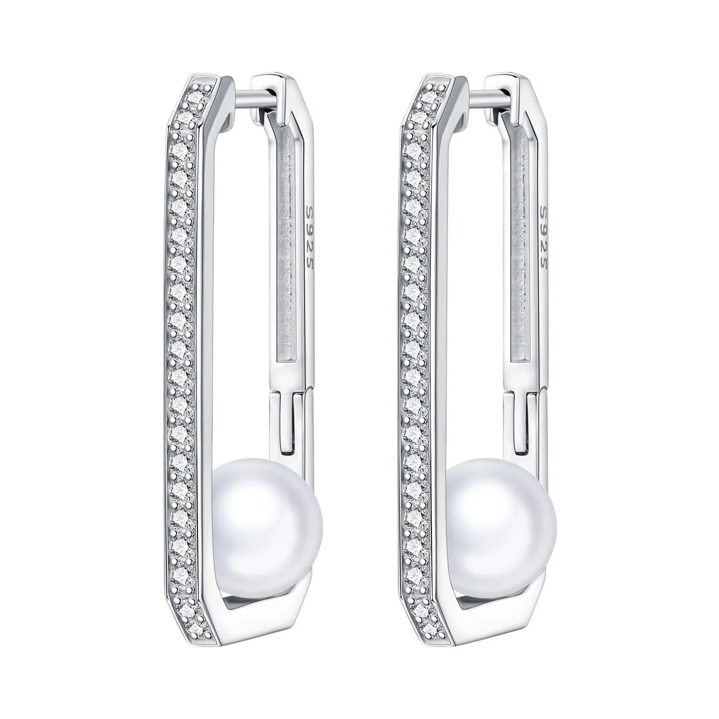 Orstarry S925 Sterling Silver Square Chain With Stone Inlaid Earrings Hoop Earrings For Women Jewelry Original Party Trendy Gift