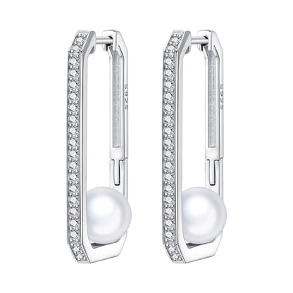 Orstarry S925 Sterling Silver Square Chain With Stone Inlaid Earrings Hoop Earrings For Women Jewelry Original Party Trendy Gift