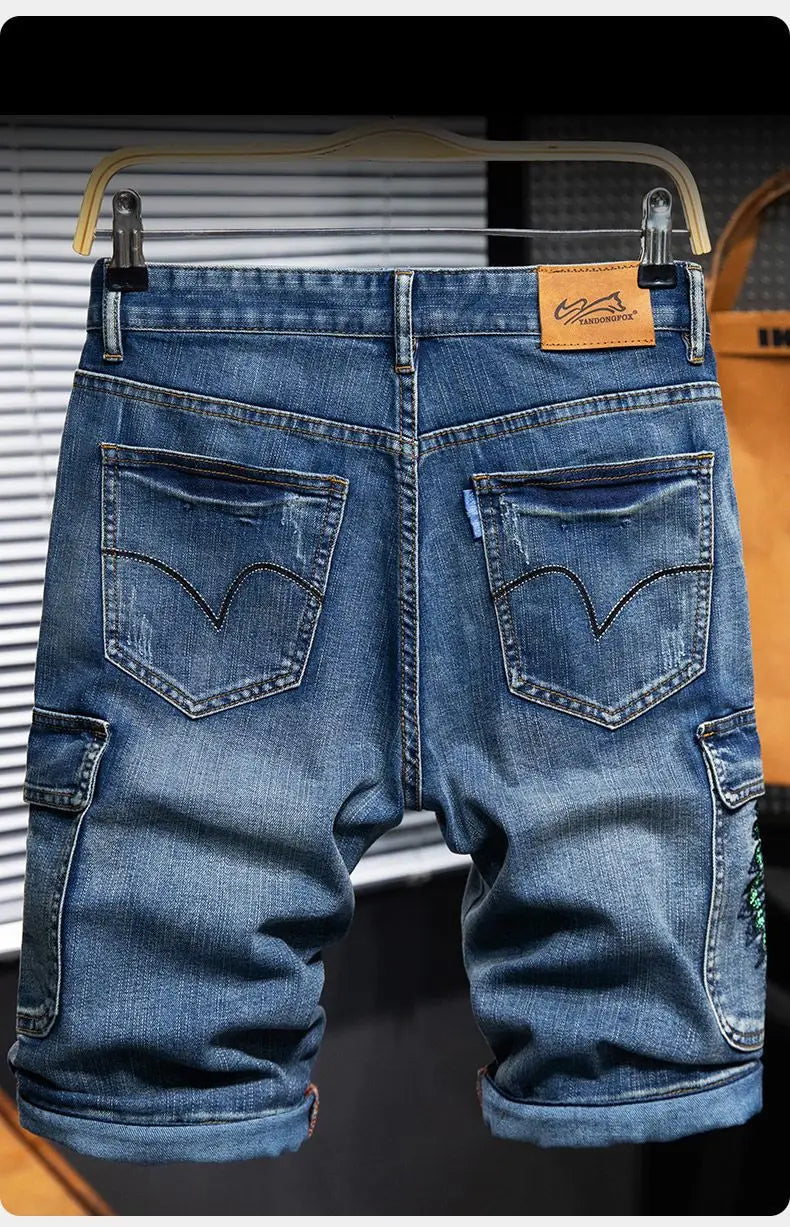 Men's Denim Shorts - Multi-Pocket Cargo Summer Jeans | Loose Fit, Midweight Fabric