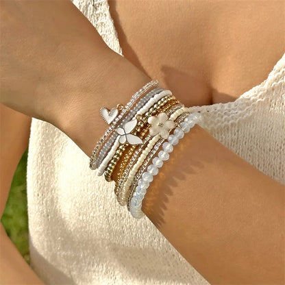 9pcs/set Bohemian Butterfly Flower Pendant Bracelet for Women Handmade Rice Beads Stacked Bracelet Summer Beach Party Jewelry