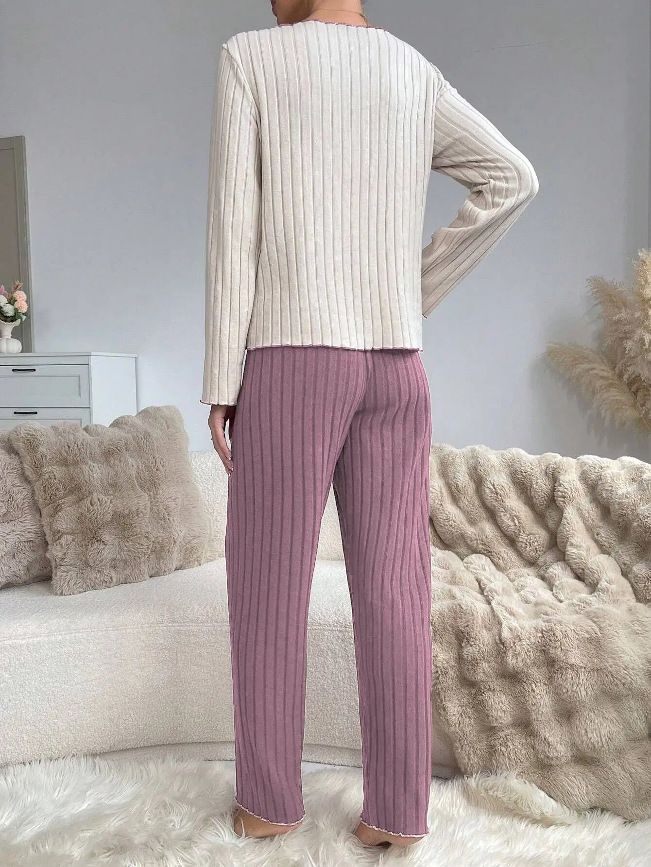 Women Autumn Winter Sleepwear Casual Long Sleeve Heart Printd Tops and Long Trousers Pajamas Set Homewear Loungewear