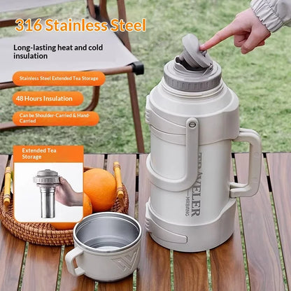 Large Capacity 1L Vacuum Water Bottle Double Wall Insulated 316 Stainless Steel with Handle Leak Proof for Car Office