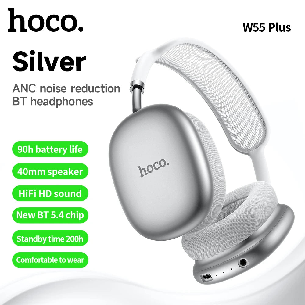 HOCO W55 Plus ANC Noise Reduction Over-ear Bluetooth 5.4 Headphones Wireless Sport Headset Head mounted For Smart Phone AUX mode