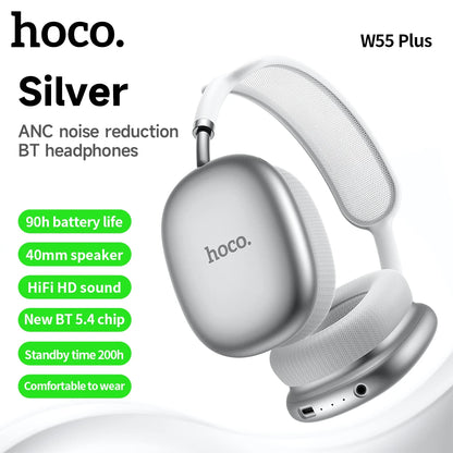 HOCO W55 Plus ANC Noise Reduction Over-ear Bluetooth 5.4 Headphones Wireless Sport Headset Head mounted For Smart Phone AUX mode