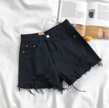 Women's High-Waist Denim Shorts – Korean Tassel Jean Shorts