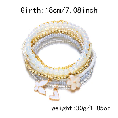 9pcs/set Bohemian Butterfly Flower Pendant Bracelet for Women Handmade Rice Beads Stacked Bracelet Summer Beach Party Jewelry