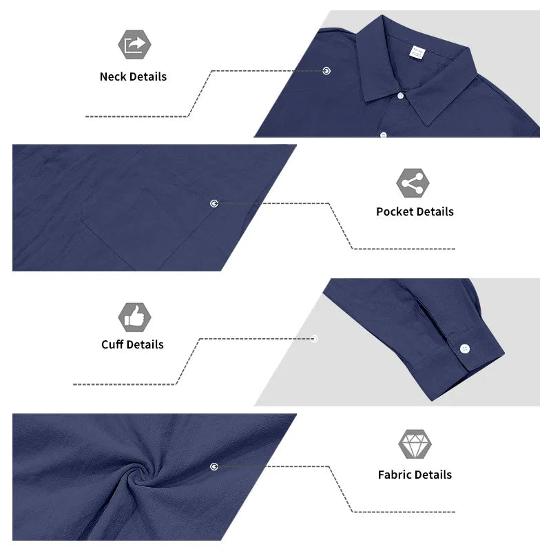 Men's Autumn Loose Trend Linen Solid Color Simple Lapel Long-Sleeved Shirt Beach Trousers Set