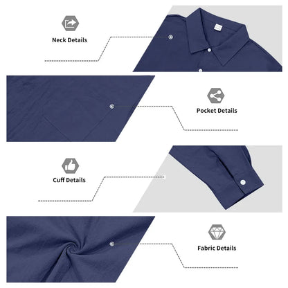 Men's Autumn Loose Trend Linen Solid Color Simple Lapel Long-Sleeved Shirt Beach Trousers Set