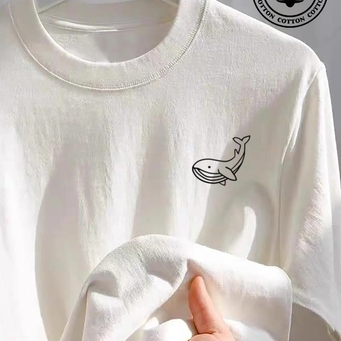 New Men's Summer Fashionable Casual Sports Loose Large Whale Pattern Printed Fashion Round Neck Short Sleeve T-shirt Top S-5XL