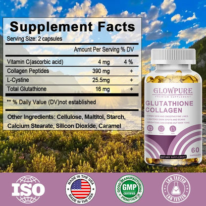 Glutathione Collagen Capsules for Skin Tone Support, Antioxidant, and Daily Beauty Care with Vitamin C L-Cystine Vegan, Natural