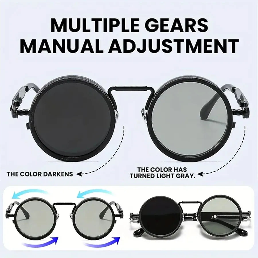 Cyberpunk Style Glasses – Metal Frame Eyewear with Rotating Lenses & UV400 Protection