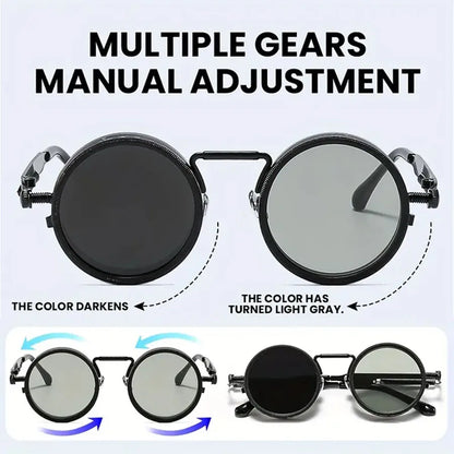 Cyberpunk Style Glasses – Metal Frame Eyewear with Rotating Lenses & UV400 Protection