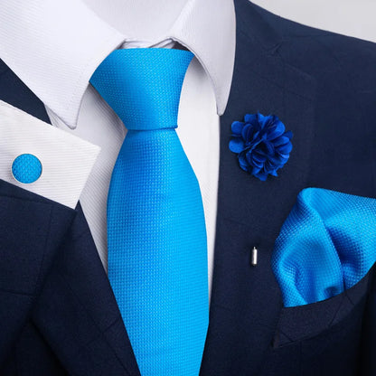 Luxury Mens Floral Black Gold Tie Set - Paisley Necktie Pocket Square Cufflinks  Brooch for Weddings and Parties
