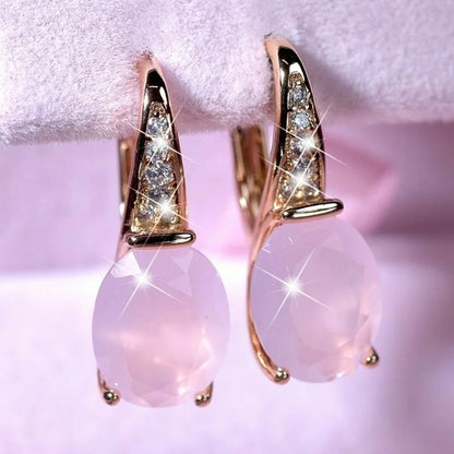 Pink Crystal Stone Hoop Earrings – Bridal Dangle Earrings