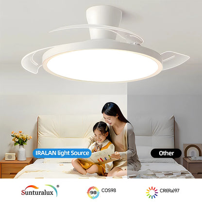 Silent Ceiling Fan Light for Bedroom Decorative Lighting Lamp Air Invisible Blade Retractable Smart Ceiling Fan with Light