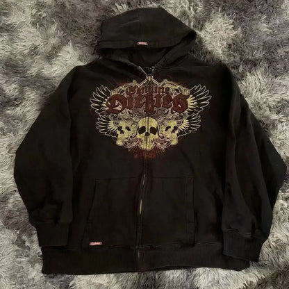 Y2K New American Tapout Zipper Hoodie Sweatshirt Men Hip Hop Letter Retro Graphic Embroidery Hoodie Jacket Clothes Streetwear