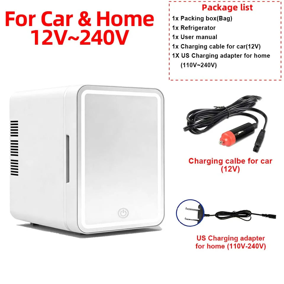 4L Mini Cooler＆Warmer Fridge With LED Light Mirror Portable Makeup Refrigerator Cosmetic Storage Keep fresh Cooler for Car Home
