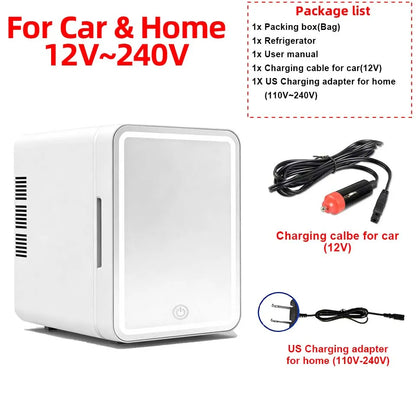 4L Mini Cooler＆Warmer Fridge With LED Light Mirror Portable Makeup Refrigerator Cosmetic Storage Keep fresh Cooler for Car Home