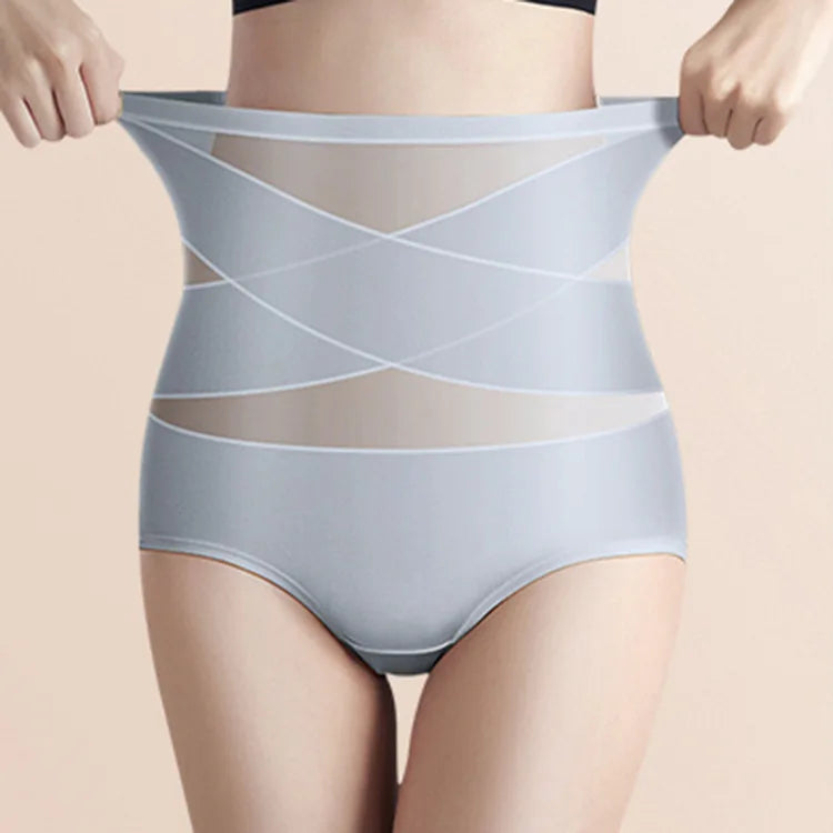 Women Ice Silk High Waist Shapewear Panties Cross Bandage Tummy Control Underwear