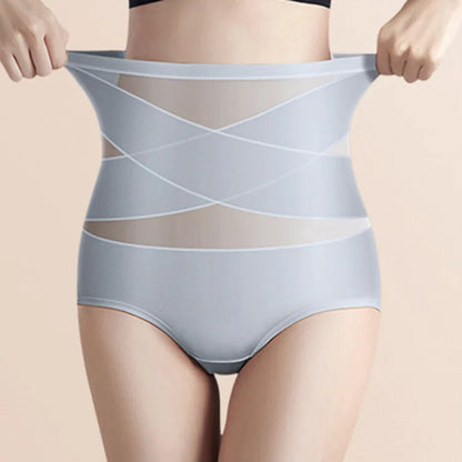 Women Ice Silk High Waist Shapewear Panties Cross Bandage Tummy Control Underwear
