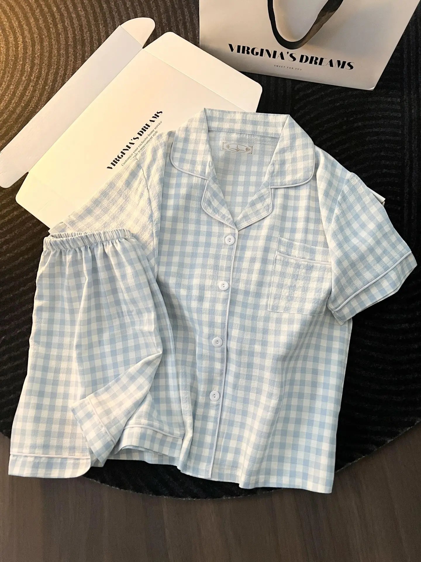 Ins Japanese-Style Minimalist Women's Pajamas Summer Bubble Cotton Cute Girl Loose Short-Sleeve Shorts Loose Summer Outfit Set