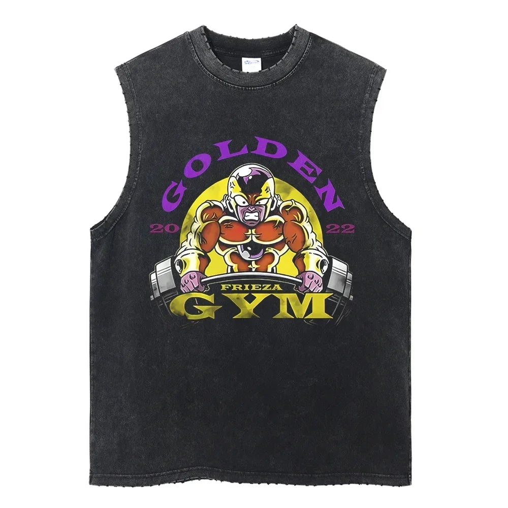Vintage Vest Washed T-Shirt Anime Dragon Ball Graphic Tank Top Cotton Sleeveless Streetwear Loose GYM T Shirt Men's Clothing