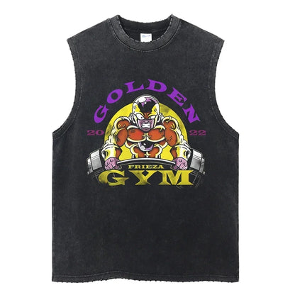 Vintage Vest Washed T-Shirt Anime Dragon Ball Graphic Tank Top Cotton Sleeveless Streetwear Loose GYM T Shirt Men's Clothing