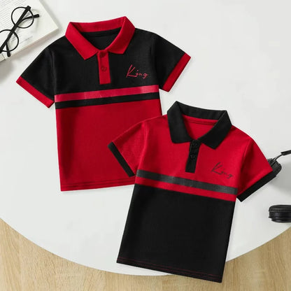 1/2/3 piece set of children's striped multi-color POLO short sleeved boy handsome casual lapel button top versatile sports T-shi