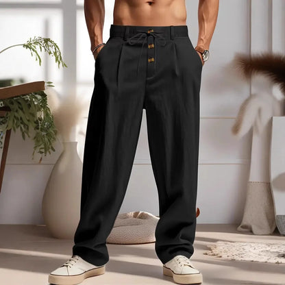Spring/Summer Men's Casual Retro Cotton-Linen Long Pants Fashionable and Versatile Straight Pants Streetwear Loose Wide Leg Pant