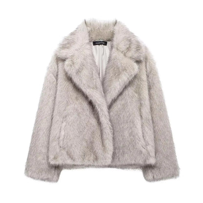 Faux Fur Coat Women’s Winter Jacket – Warm Fluffy Loose Lapel Outerwear