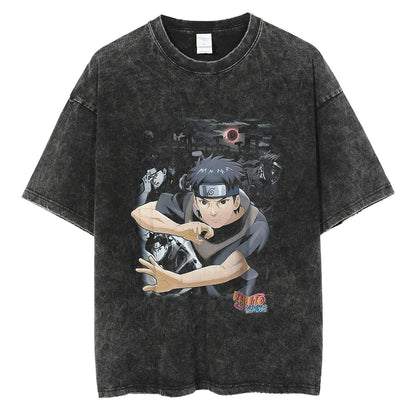 Men Streetwear Tshirt Japanese Anime Naruto Graphic T-Shirt Cotton 2026 Harajuku Washed T Shirt Summer Hip Hop Tops Tees Black