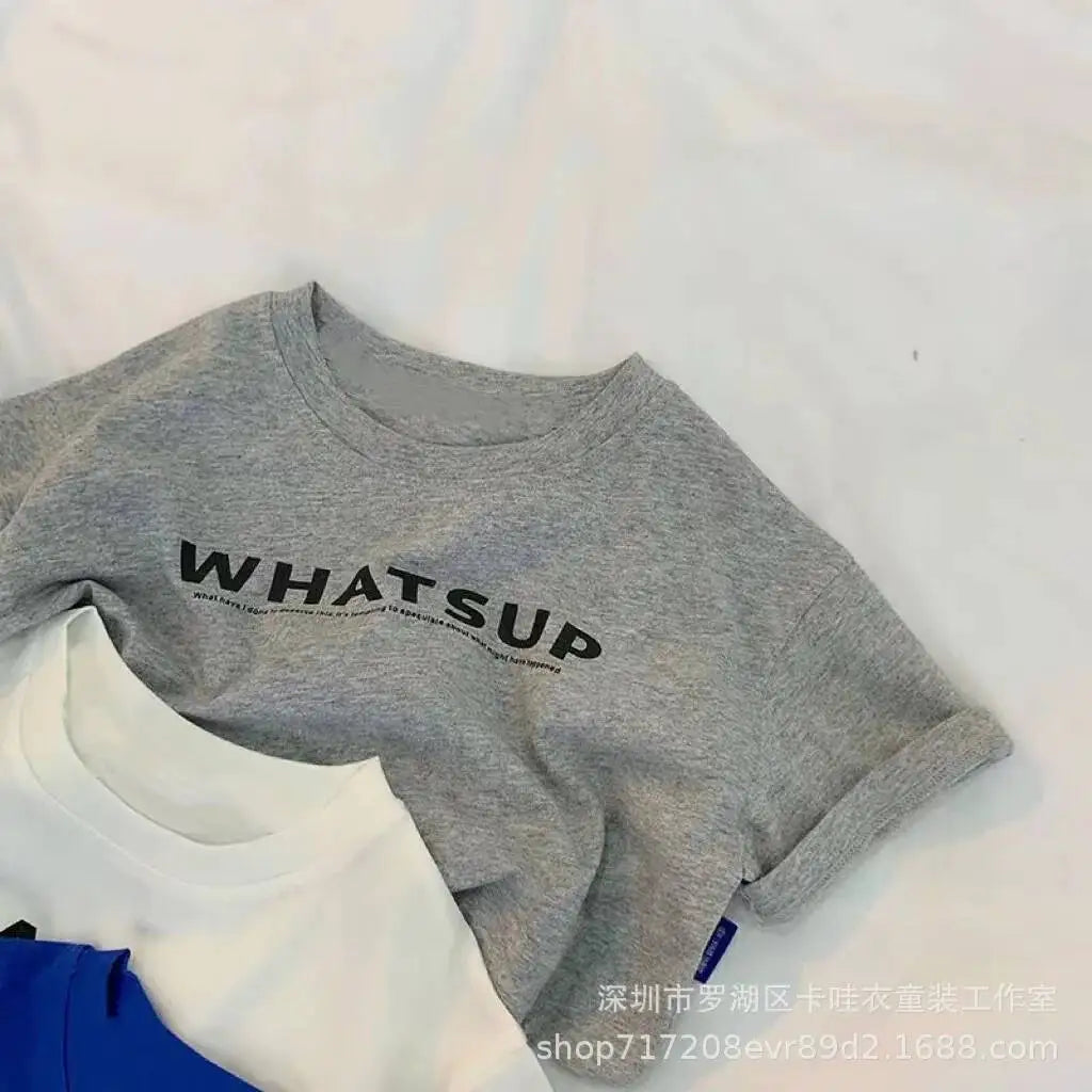 Toddler Boy Girl Tshirt Cotton 26 Spring Summer Children Big Kid Clothes Short-sleeve Letter Print Round-neck Top 2-12 Years