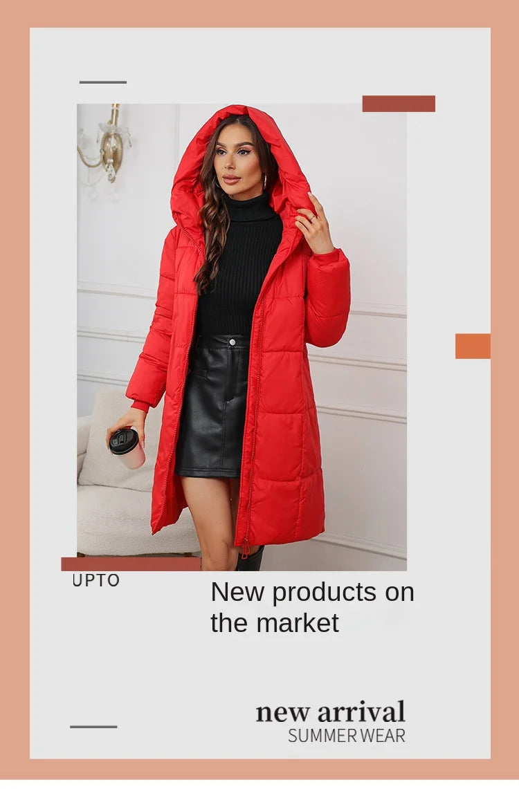 Women Long Coat – Thick Cotton Parka Jacket With Zipper Closure, Autumn Winter Warm Outerwear
