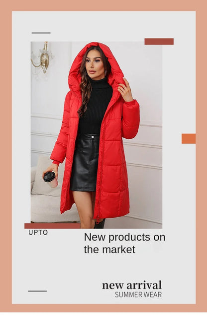 Women Long Coat – Thick Cotton Parka Jacket With Zipper Closure, Autumn Winter Warm Outerwear