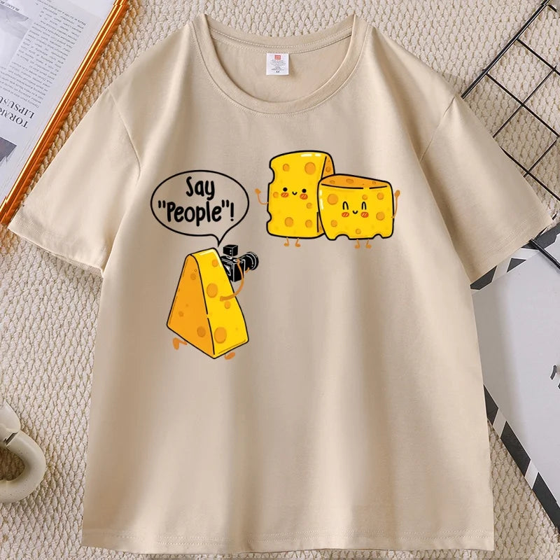 Funny Cute Cheese Print T Shirt Men Women Cuasal Cotton Short Sleeve Round Neck Tshirt Streetwear Loose Soft T-shirt Clothing