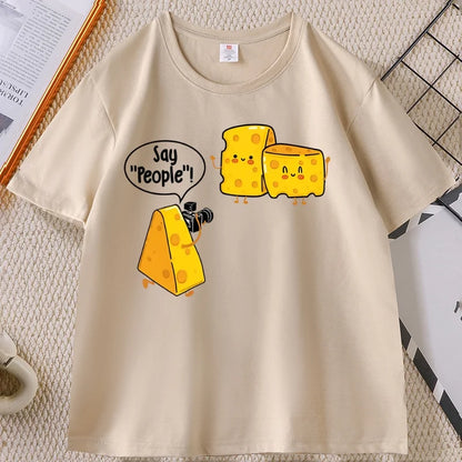 Funny Cute Cheese Print T Shirt Men Women Cuasal Cotton Short Sleeve Round Neck Tshirt Streetwear Loose Soft T-shirt Clothing