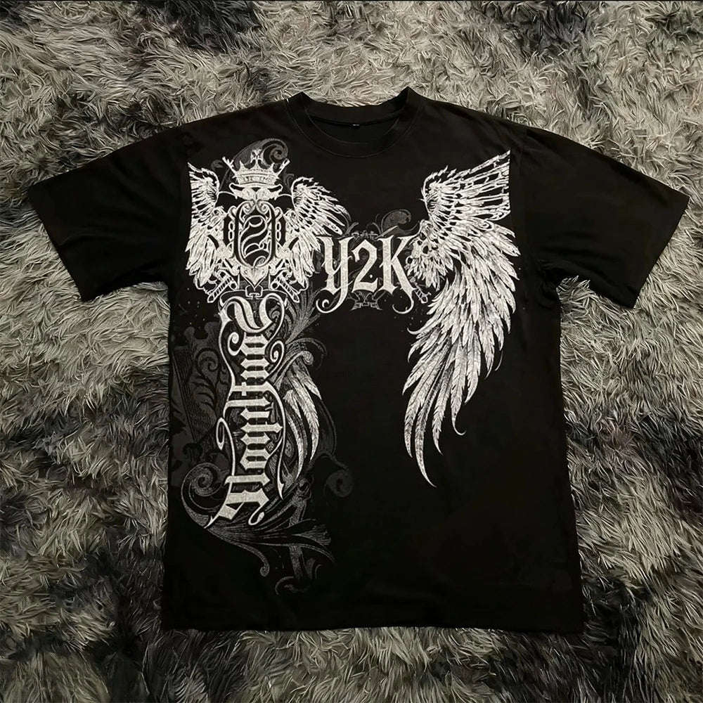 Summer Classic Y2K Gothic Style T-shirt Print Oversized T Shirt High Street Shirts Round Neck Cotton Tops Mens Women T Shirt Tee
