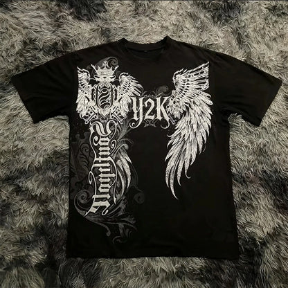 Summer Classic Y2K Gothic Style T-shirt Print Oversized T Shirt High Street Shirts Round Neck Cotton Tops Mens Women T Shirt Tee