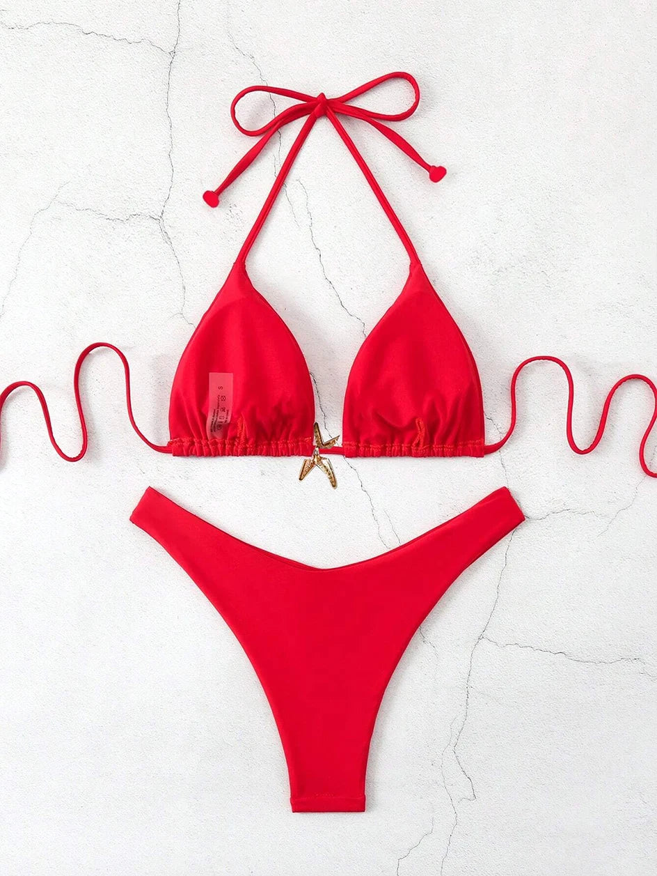 Sexy Bikini Set - Women's Swimwear Two Piece Halter Neck Micro Bikini Swimsuit