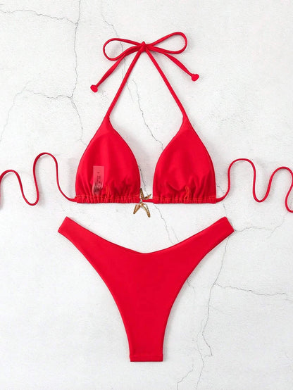 Sexy Bikini Set - Women's Swimwear Two Piece Halter Neck Micro Bikini Swimsuit