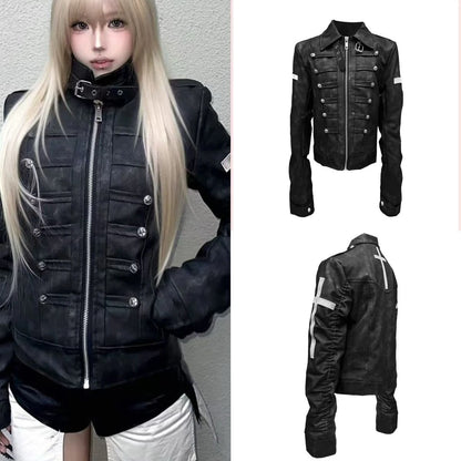 Subculture Gothic Women Coats with Hoodies Vintage Korean Harajuku Black Jackets Faux Fur Coat Female Loose Casual Sweatshirt